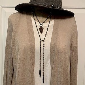 Boho Chic Crystal Lariat Necklace w/Arrowhead Stone and Charms - NEW